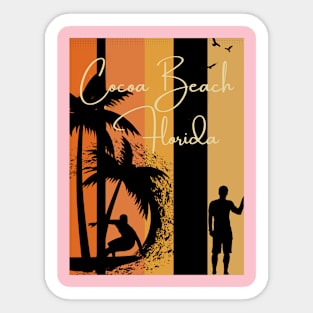 Cocoa Beach Florida Palm Tree Surfer Design Sticker